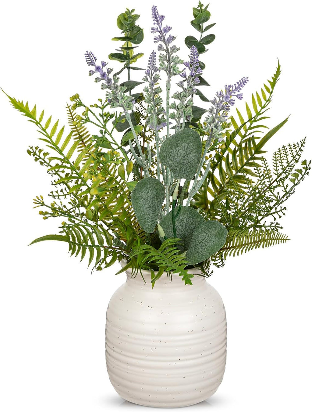 artificial eucalyptus & lavender arrangement in ceramic vase, main product view