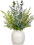 artificial eucalyptus & lavender arrangement in ceramic vase, main product view