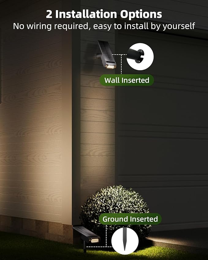EZVALO Solar Spot Lights Outdoor IP67 Waterproof, Adjustable Solar Landscape Lights, 3 Lighting Modes Solar Spotlights for Outside Yard Garden Plant Trees Pathway Flag (Warm White-4Pack)