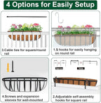 4 Pack 24" Railing Planter Window Box with Coco Fiber Liner Horse Trough Planter The Railing Planter Boxes for Deck Porch Fence Outdoor