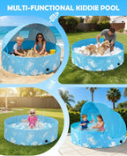 Foldable Kiddie Pool with Canopy, 47 in, Non-Inflatable, Blue | UPF 50+ sun canopy; portable baby pool for toddlers ages 1-3 and dogs, suitable for backyard, beach and outdoor water play