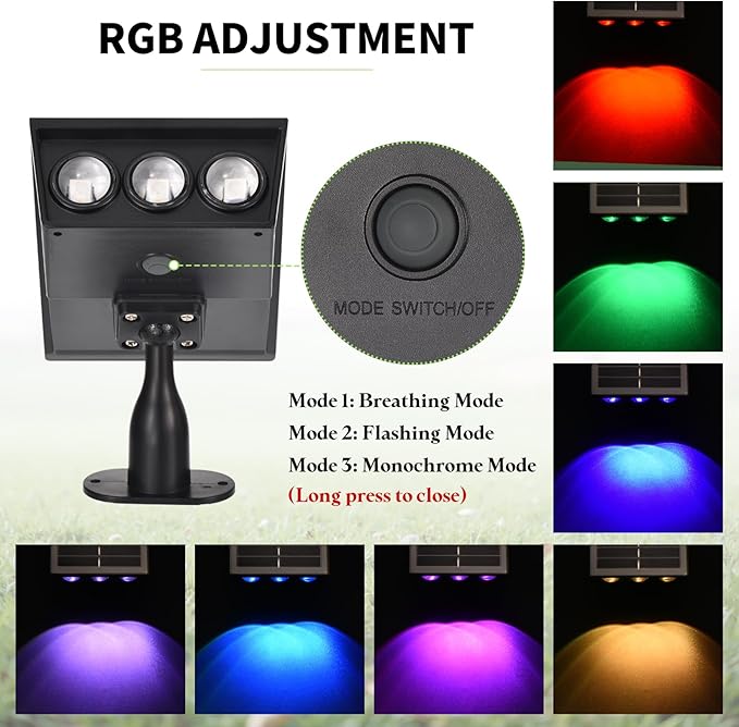 Solar Spot Lights Outdoor, RGB Solar Landscape Spotlights IP65 Waterproof Adjustable Light House Lights Colorful Spot Light for Yard Garden Pathway (6)