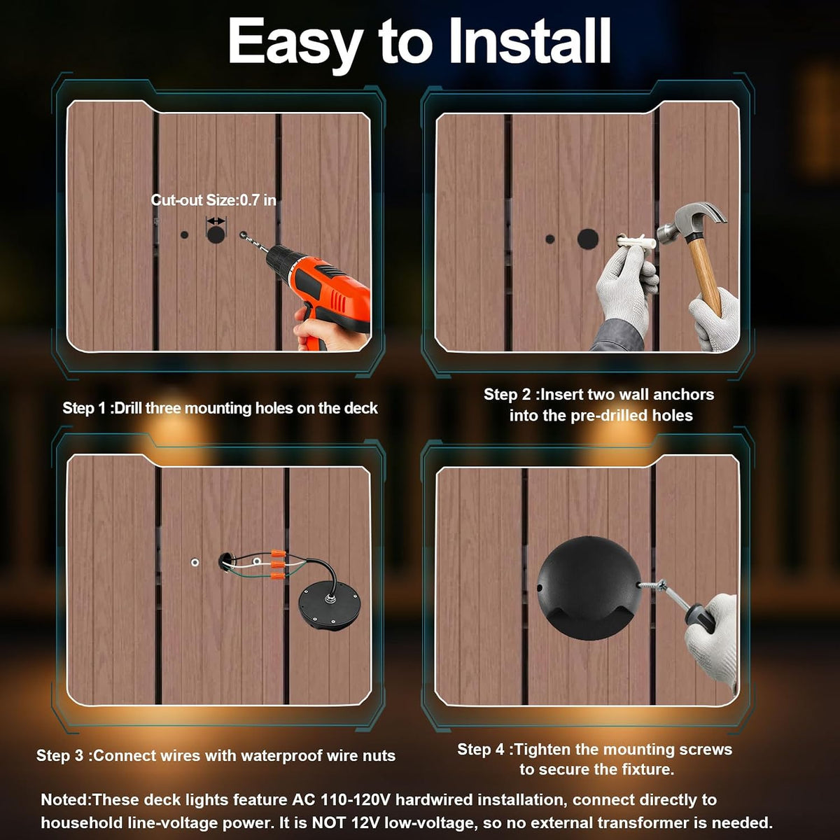 3w outdoor deck lights, 3000k led landscape step showing dimensions