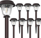 DERAYSION 8 Pack Solar Lights Outdoor, Stainless Steel Glass Solar Pathway Lights, Auto On/Off Long-Lasting Waterproof Landscape Lighting for Garden, Landscape, Path, Yard, Warkway (Warm White)