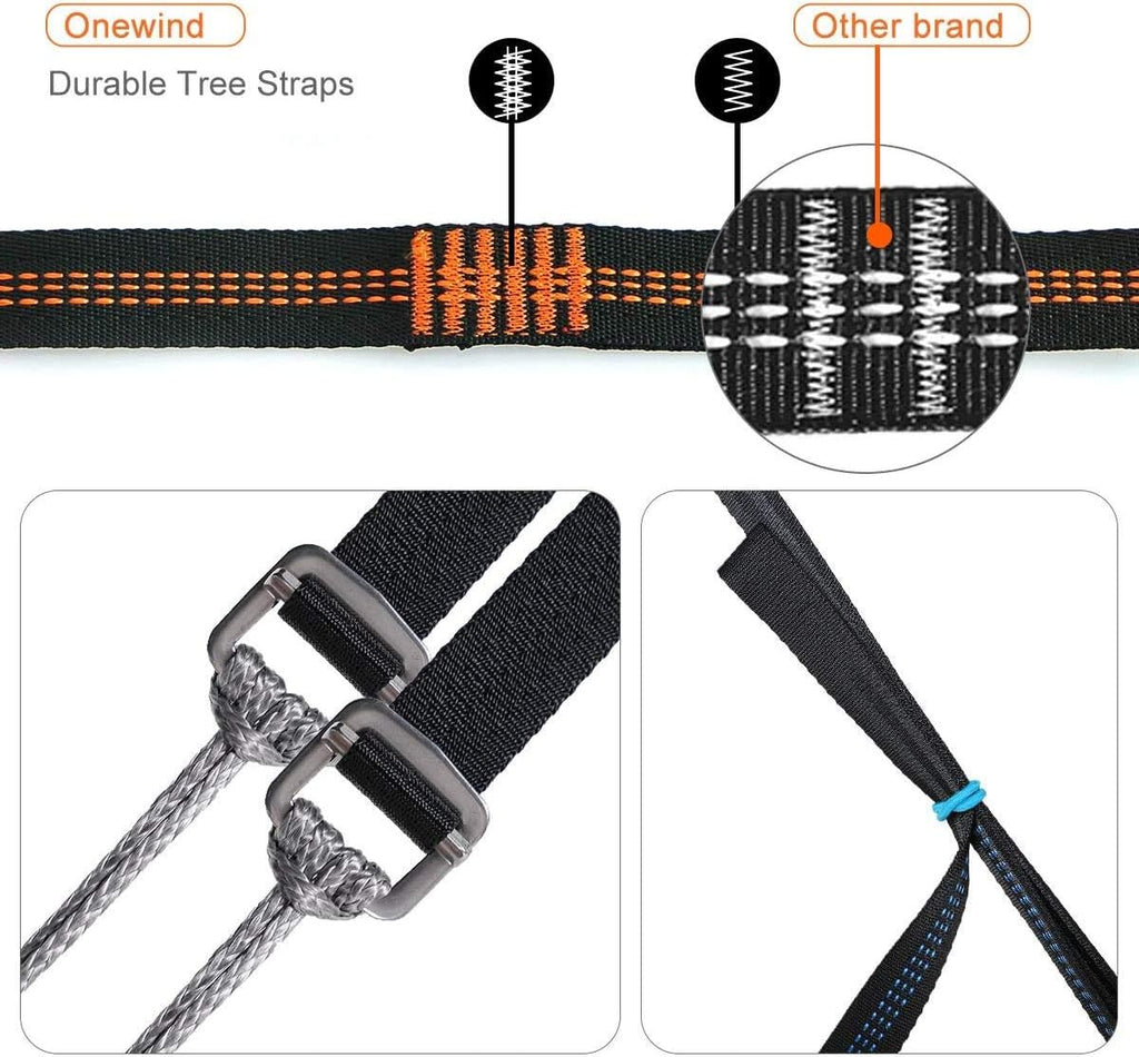 Onewind 2 * 12Ft Hammock Straps Set, Heavy Duty Tree-Friendly Straps | Hanging Kit with Cinch Buckle 1 Inch Wide 1500 LBS Durable Lightweight No-Stretch and Easy to Set Up, Orange