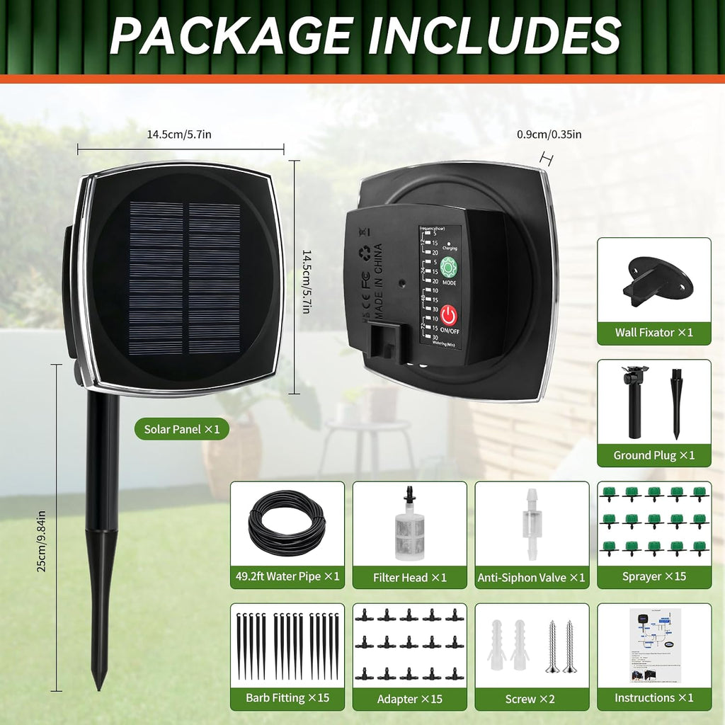49.21ft solar drip irrigation system kit, automatic watering, close-up detail