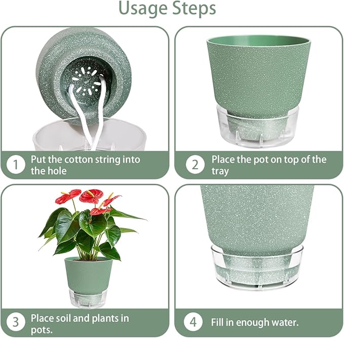 Self Watering Pots for Indoor Plants, with Visible Reservoir, 6 inch Plant Pot with Wick Rope Planter Pot for Indoor Outdoor Plants (Frosted Brick Red)