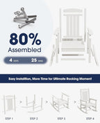 KINGYES Oversized Outdoor Rocking Chair Set of 4, High Density Polyethylene Patio Rocking Chairs with 330lbs Support for Adults, White