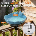 Glazed Ceramic Bird Bath for Deck Railing, 11 Inch Outdoor Deck Mounted Bird Baths Feeder Bowl with Adjustable Clamp, Easy Install Balcony Patio Birdbath for Outside Backyard Decoration, Blue