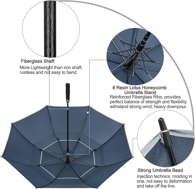 G4Free 47/54/62/68/72 Inch Automatic Open Golf Umbrella Oversize Extra Large Double Canopy Vented Windproof Waterproof Stick Umbrellas