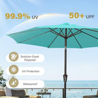MEWAY 9ft Patio Umbrella Outdoor Table Umbrellas with Push Button Tilt and Crank, Market Umbrella 8 Sturdy Ribs for Deck, Garden, Pool and Backyard, Teal