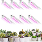 Grow Light for Plants, T8, 2FT, 24W, Full Spectrum, 8 Pack, Linkable | Indoor Grow Light with Reflector, 8x24W High PPFD, Full Spectrum Pink Light , Linkable, Aluminum for Seedlings & Succulents