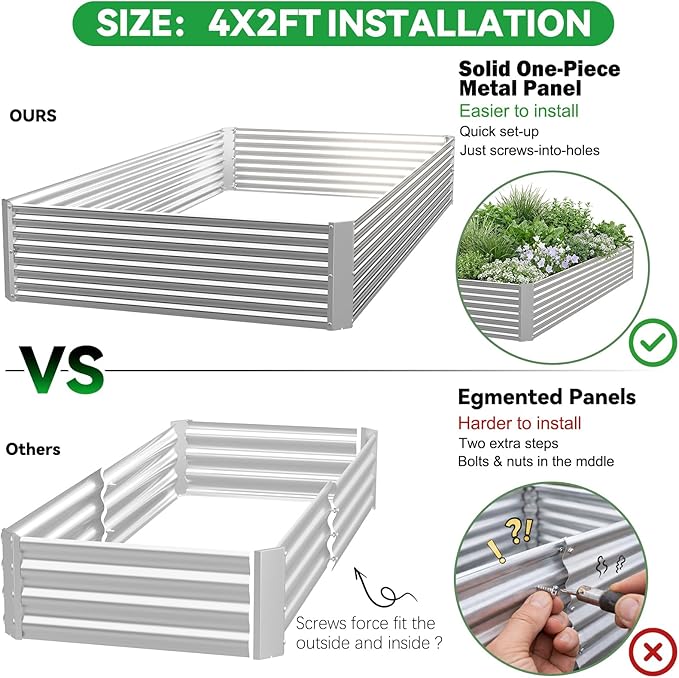3 Pack Raised Beds for Gardening, Corrugated Galvanized Steel Raised Garden Bed, Outdoor Metal Above Ground Garden Bed for Vegetables and Flowers-4x2FT(Rectangular)