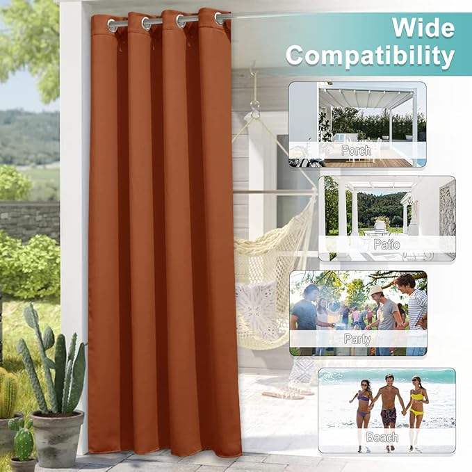 NICETOWN Outdoor Curtain for Patio Waterproof, Rustproof Grommet Thermal Insulated Extra Wide Blackout Privacy Indoor Outdoor Drape for Gazebo/Cabana, Mecca Red, 1 Panel, W100 x L95