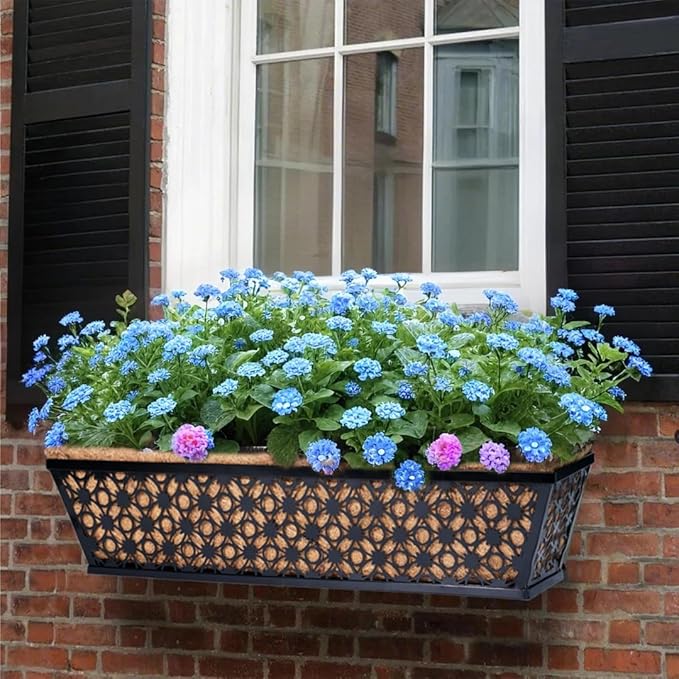 hehimhis 24 Inch 2 Pack Railing Planter Box with Adjustable Bracket,Window Planter Boxes Outdoor for Porch,Balcony Planters Railing Hanging,Fence,Patio Hanging Planters for Garden