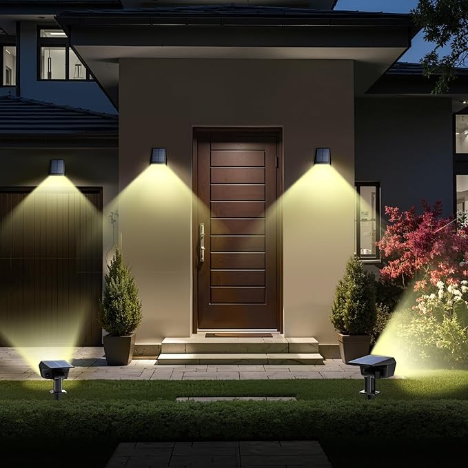 TECKNET Spot Lights Outdoor with 59 LED, 4 Pack Solar Lights Outdoor Waterproof IP65, Auto On/Off Solar Spot Lights, 3 Lighting Modes Solar Powered Garden, 2-in-1 Solars Landscape Light (Warm White)