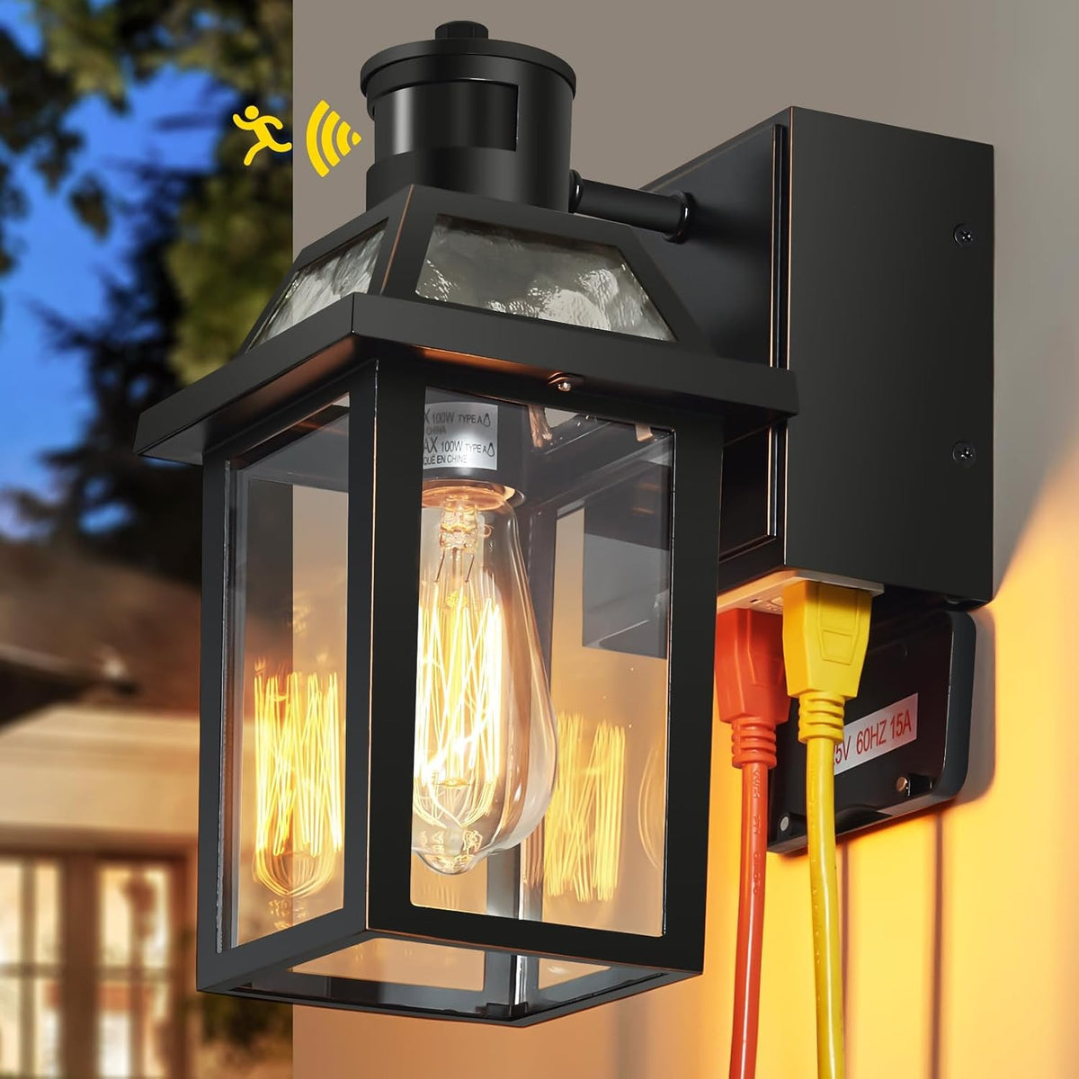 yisuro porch lights with gfci outlet, dusk to, main product view