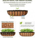 24“ Window Box Railing Planter with Coco Liner Metal Wall-Mounted Coconut Liner Planter Basket English Horse Trough Planters for Outdoor Deck Balcony Porch Fence Patio Black (4 Pack)
