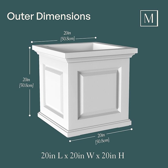 Mayne Nantucket 20-Inch Square Planter – Self-Watering, Weather-Resistant Planter for Flowers – Durable Outdoor Design for Patio, Porch, or Entryway