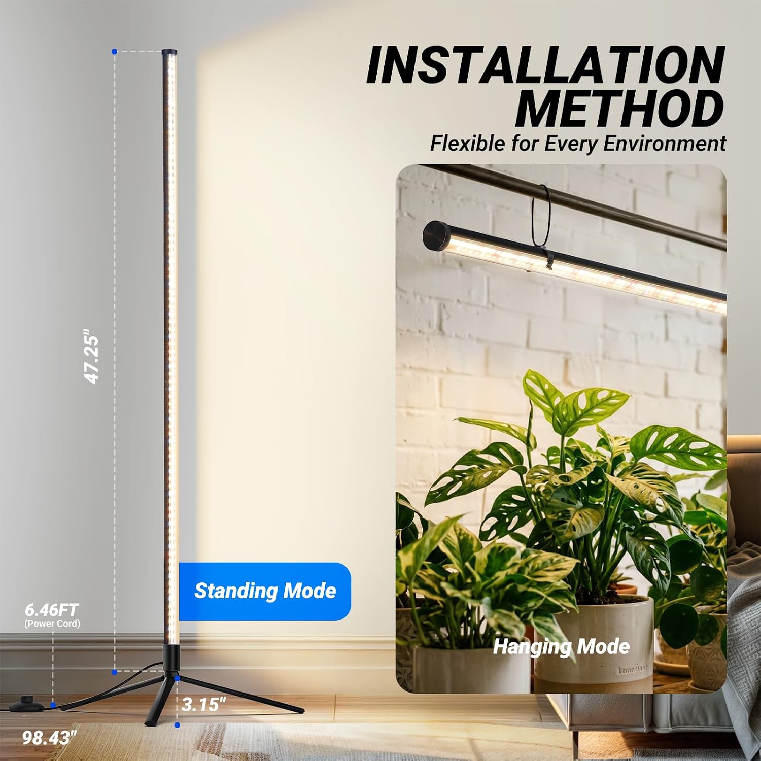 Barrina T10 Vertical Grow Light, 4FT 42W, Full Spectrum, High PPFD | Grow Lights for Indoor Plants, Standing Side Lighting to Plant Stand Flower and Tall Plants, Foot Switch with Tripod Base