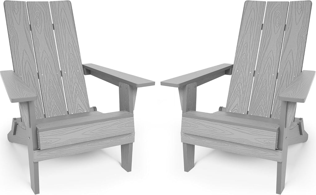 YEFU Adirondack Chairs Set of 2:Oversize Folding - 400lb Weight Capacity - Plastic Adirondack Chairs - High Back Like Wooden - All-Weather Use for Outdoor/Patio/Fire Pit/Garden/Camping - (Grey)