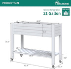 YITAHOME 43.3x17.7x34 in Elevated Garden Bed 2pcs, Outdoor Plastic Planter Box with Wheels, Legs, Drain Plug, and Storage Shelf for Plants, Vegetables, Flowers, Herbs, Grayish-White