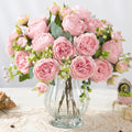 artificial peonies silk flowers in glass vase faux, main product view