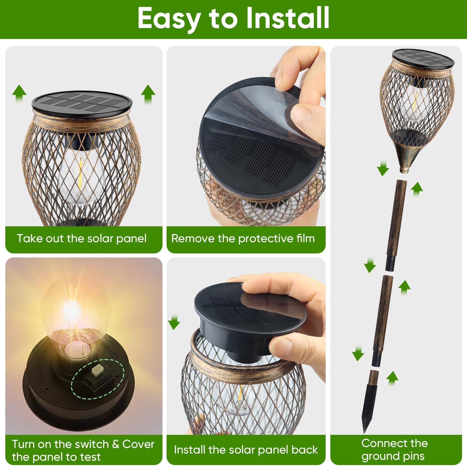 4 Pack Solar Pathway Lights Outdoor,IP65 Waterproof - Bright Outdoor Solar Lights for Yard,Auto On/Off Solar Driveway Lights,Solar Path Lights for Walkway Driveway Garden