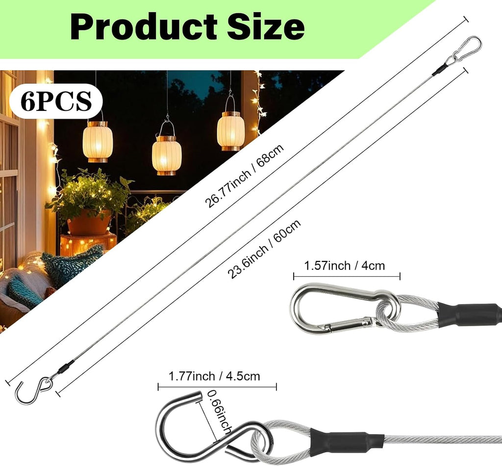 6pcs 23.6in Hanging Chain Cable with Carabiner &S Hook,88lb Load | Tool-Free Installation,for Planters, Lanterns, Outdoor Yard Christmas Decorations