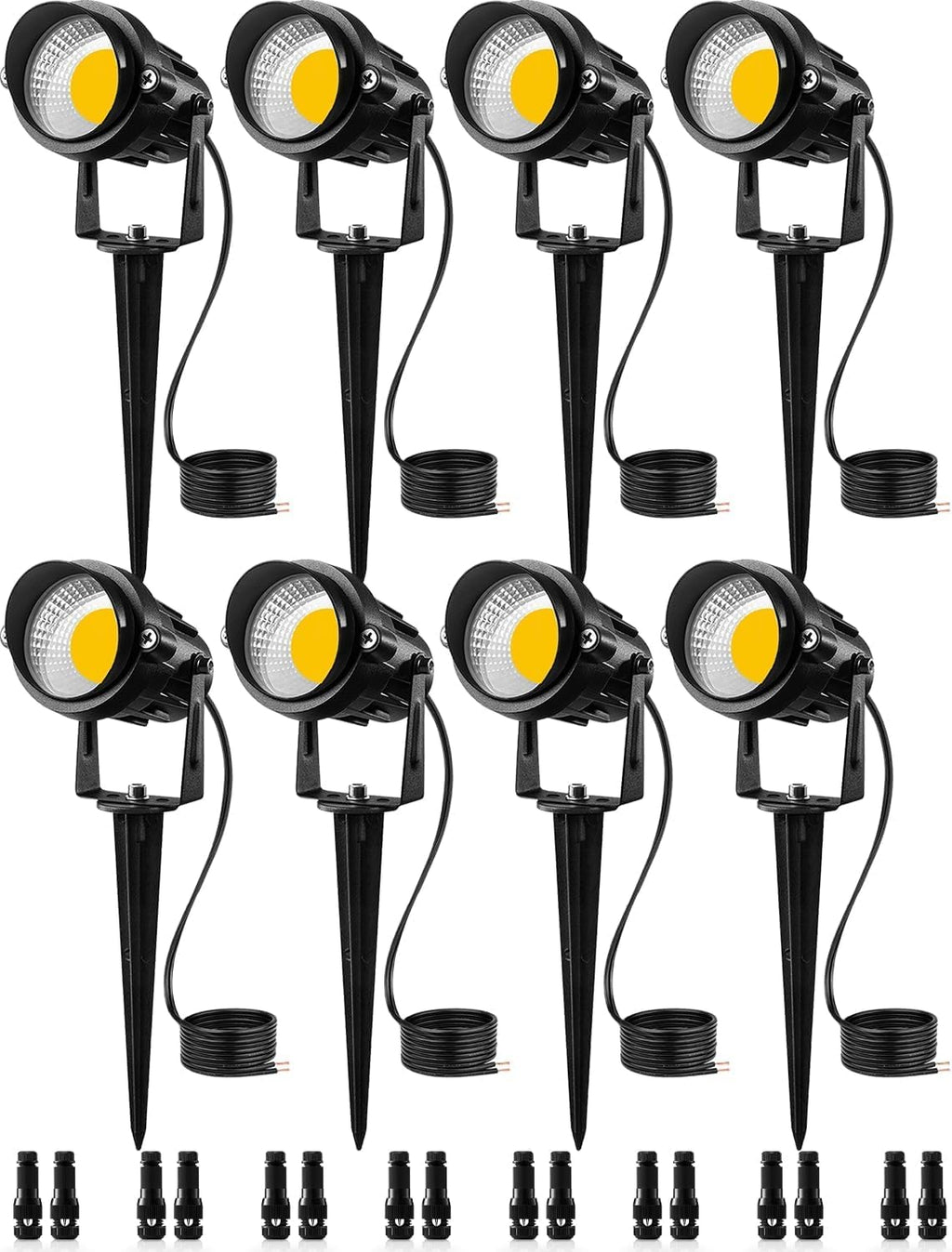 SUNVIE Low Voltage Landscape Lights Landscape Lighting with Connector 8Pack | Waterproof LED Landscape Lights Low Voltage Warm White 900LM Wall Tree Flag Outdoor Spotlights (Require Transformer))