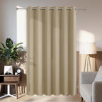 Joydeco Blackout Patio Sliding Door Curtains 90 Inches Long, Grommet Privacy Room Divider Curtains, Extra Wide Thermal Blackout Drapes for Bedroom Living Room (Light Beige, 80Wx90L, 1 Panel)