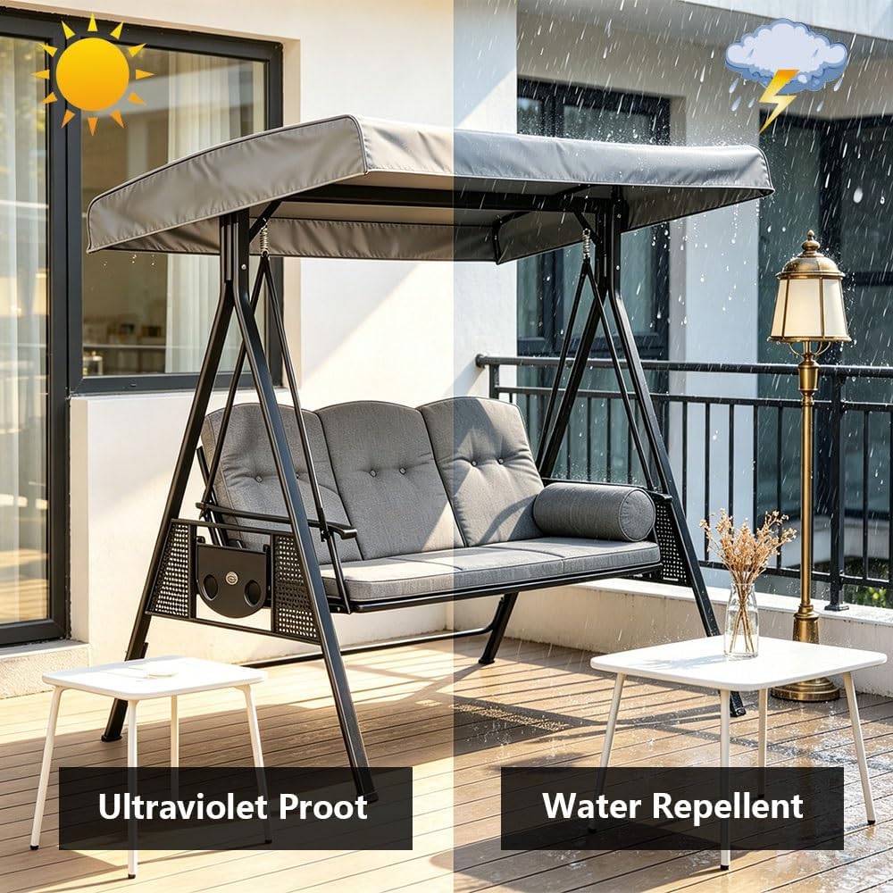 Swing Canopy Replacement Top Cover 75x47in 77x49in Universal Porch Swing Canopy Replacement Waterproof Sun Shade Top for Outdoor Patio Garden Hammock(Beige,77x49x9in(195x125x20cm))