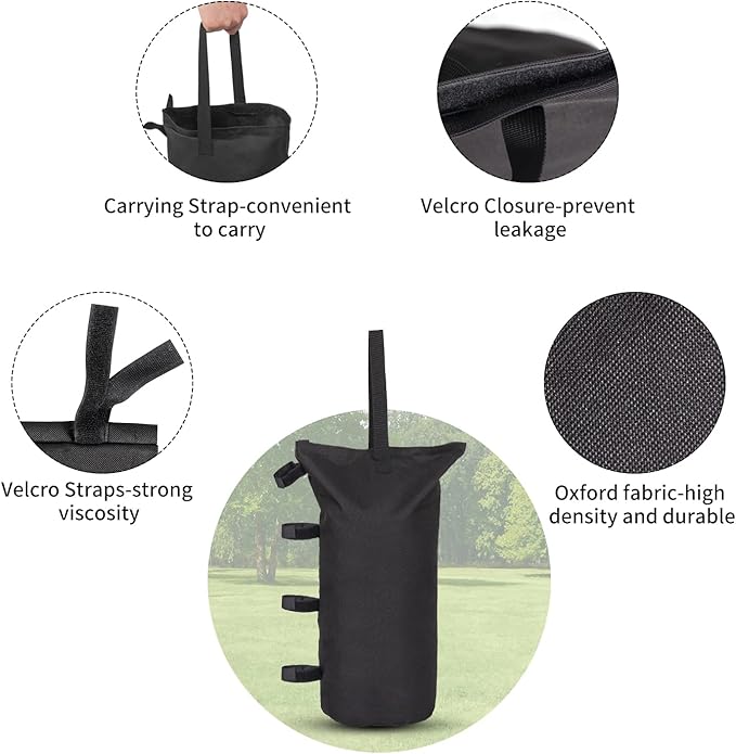 4 Pack Sand Bags for Canopy, Pop up Canopy Tent Weights SandBags for Outdoor Use - Black Without Sand