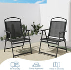 Outdoor Patio Chairs Set of 2, Folding Lawn Chairs, Black | Foldable Lightweight Dining Chairs with Armrests & Back Support, Breathable Textilene & Metal Frame for Deck, Lawn, Camping