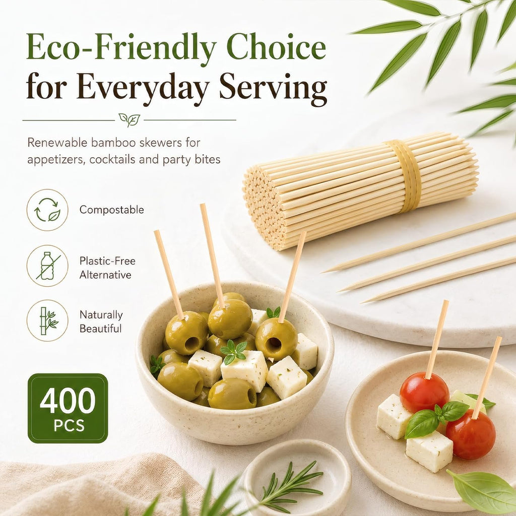 Hysagtek 400 Pcs Wood Skewers 4 Inch Bamboo Skewers - Fruit Skewer Chocolate Fountain Sticks Fondue Sticks for Appetizer, BBQ, Cocktail, Kabob, Chocolate Fountain, Barbecue, Party (10cm/4in)