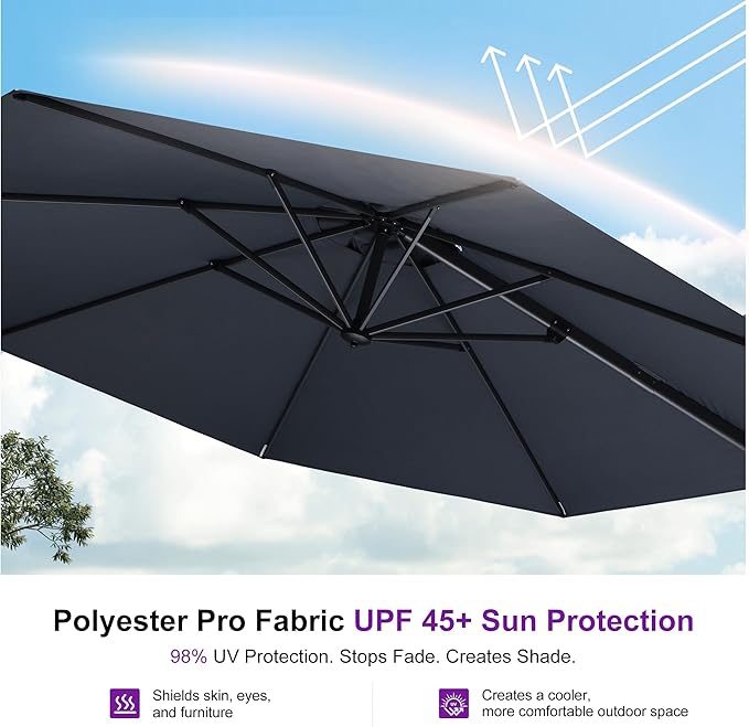 PURPLE LEAF 11 Feet Patio Umbrella with Base and Cover Round Outdoor Cantilever Umbrella Aluminum Offset Umbrella with 360-degree Rotation for Garden Deck Pool Patio Grey