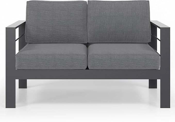 Solaste Outdoor Loveseat Aluminum Patio Furniture Sofa, All-Weather Metal Outdoor Couch with Cushions,Dark Grey