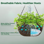 T4U Hanging Planters for Outdoor Plants, 12 Inch 4 Pack Fabric Hanging Baskets with Drainage Tray, Decorative Hanging Pots for Plants Outdoor Patio Porch Garden Use（Brown）