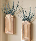 DREAMLOOM 2 Pack Wooden Wall Vases with Eucalyptus Artificial Plants, Wall Hanging Planters Boho Modern Farmhouse Indoor for Narrow Spaces Entryway Bathroom Home Office Decoration, Brown