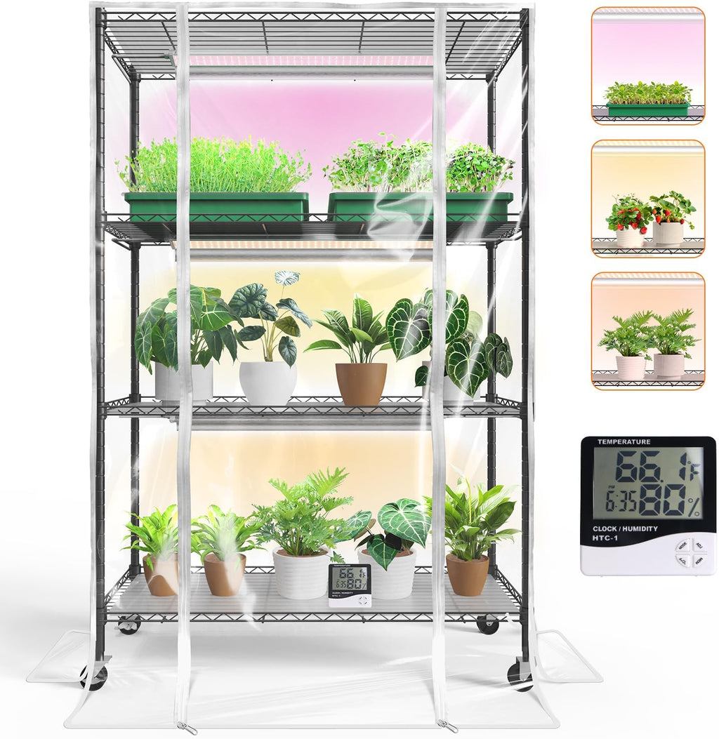 bstrip 3-tier indoor greenhouse with grow light, 35.4x13.8x59in, main product view