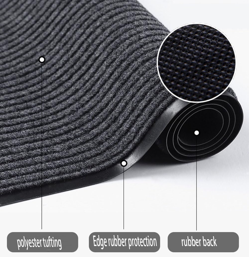 SRDDQLC Commercial Grade Runner Rug Brush Step Entrance Mat 3' x 10' Dual Ribbed Doormat with Waterproof Rubber Backing Home Office Hotel Corridor Indoor Outdoor Runner Rug Grey