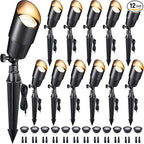 Gardenreet LED Spot Light Outdoor - Die-Cast Brass 12V Uplighting Waterproof, Low Voltage Landscape Lights Metal, Black for Fence Fountain with Bright White MR16 Replaceable Bulbs (12 Pack)