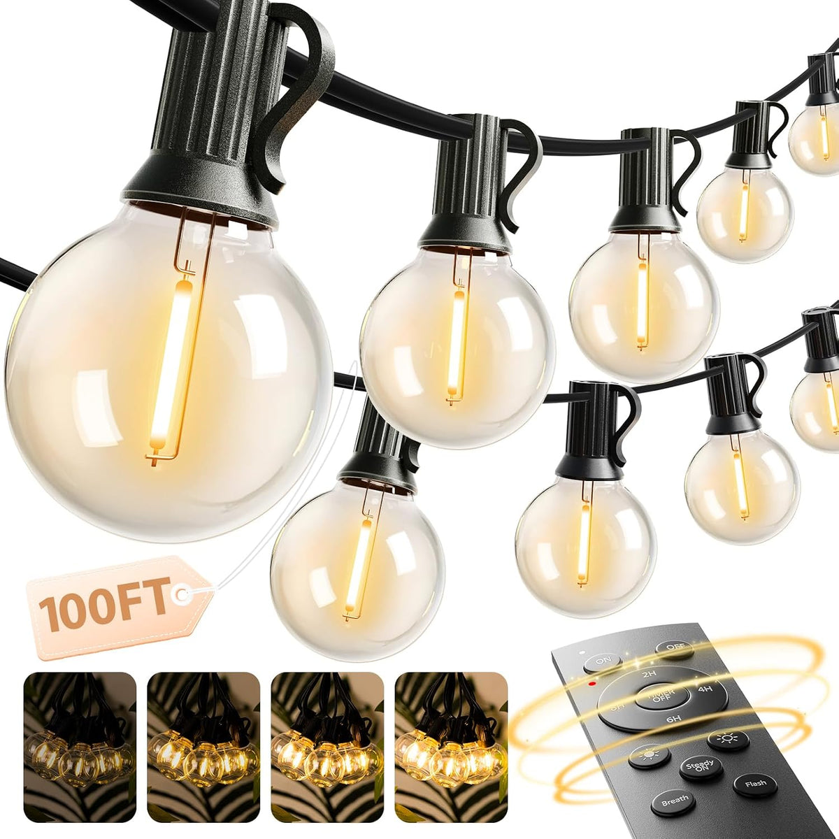 addlon outdoor string lights 100ft g40 with remote, main product view