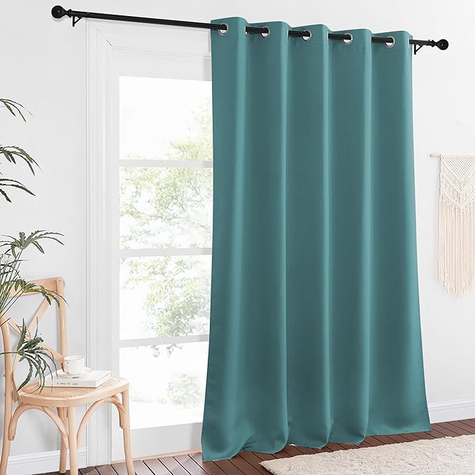 NICETOWN Sliding Door Window Treatment Blackout Patio Door Curtain Panels, Privacy Thermal Drapes for Bedroom Living Room Department with Grommet Top (Sea Teal, W66 x L110)