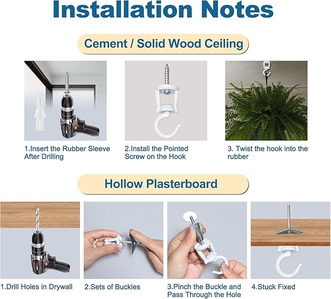 ONIKK Ceiling Hooks for Hanging Plants (4 PCS White), Heavy Duty Metal Plant Hooks, Screw in Hooks for Hanging Birdfeeders, Lamps, Planters, Indoor Outdoor Wall Baskets Hooks up to 33 lbs