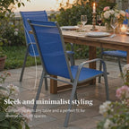 MAMIZO Patio Dining Chairs, Stackable All Weather Teslin Chair, Heavy Duty Outdoor Breathable Chairs Set, w/Armrests, Upgraded Chair FeetW/Strenthened Iron Spacers, 330 LBS (6, Navy Blue)