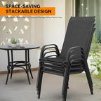 VINGLI Patio Chairs Set of 4 – Stackable Outdoor Dining Chairs with Comfortable Sling High Back Chairs and Armrests for Lawn, Poolside, Courtyard, Balcony, Garden, Black