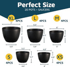 Lifemaster Plant Pots with Multi Drainage Holes - 20 Pieces Versatile, Sturdy Plastic, Stackable Design Home Decor Flower Pots for Indoor and Outdoor Gardening - Black