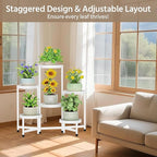 LASZOLA 6 Tiered Folding Plant Stand Indoor for Multiple Large Planter, Tall Heavy Duty Adjustable Rack with Rust Proof Plastic Shelving, Sturdy Vertical Tree Organizer for Narrow Inside Floor, White