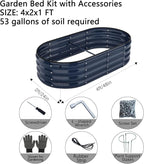 Galvanized Metal Planter Raised Garden Bed Kit for Gardening Outdoor Garden Box Raised Flower Bed 2PC Blue 4X2X1FT